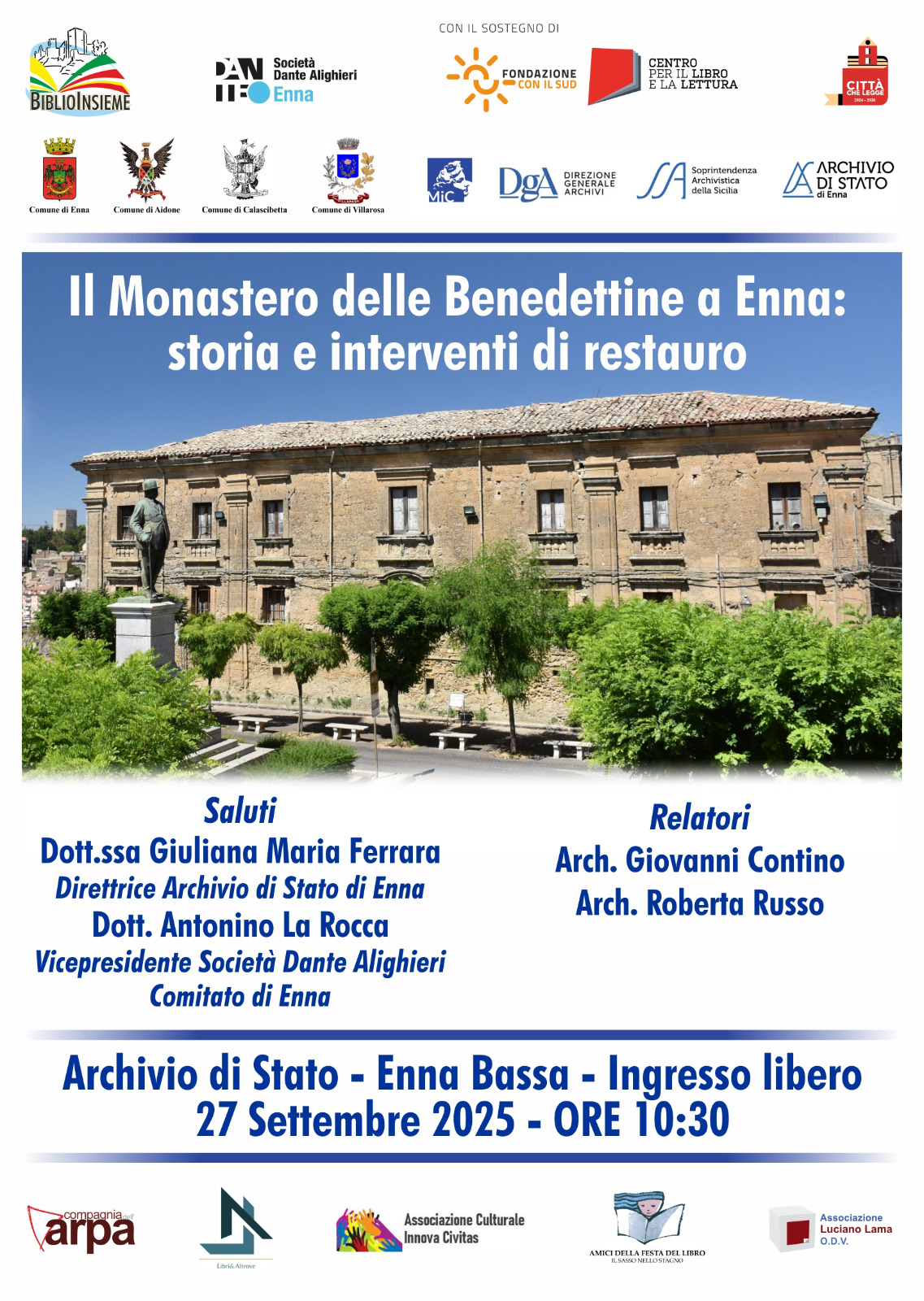 Locandina “Il monastero delle Benedettine a Enna storia di interventi di restauro”