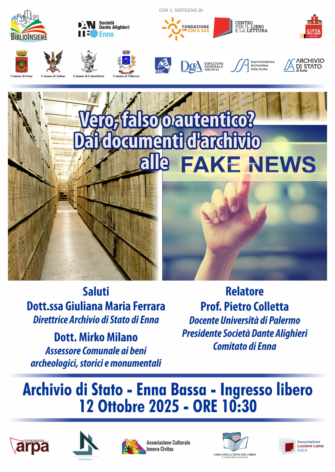 Locandina “Vero, falso o autentico Dai documenti d’archivio alle fake news”